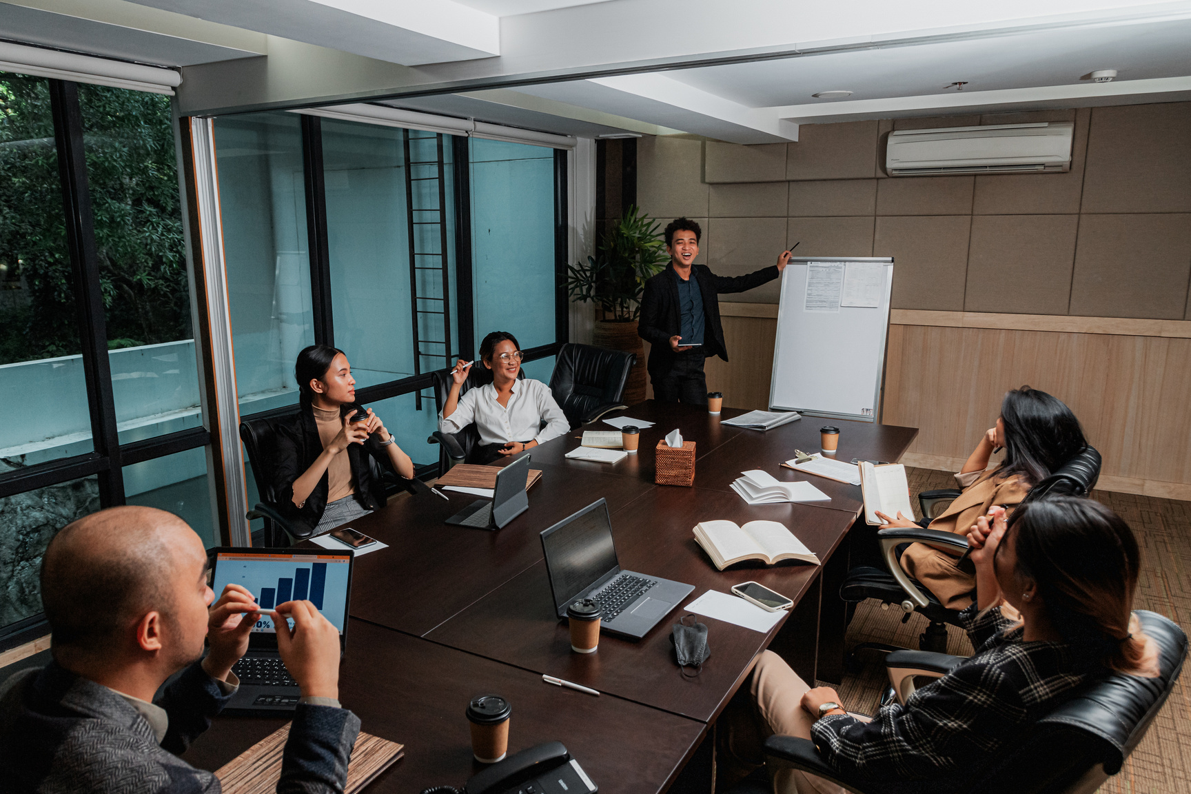 Business meeting with product strategy discussion
